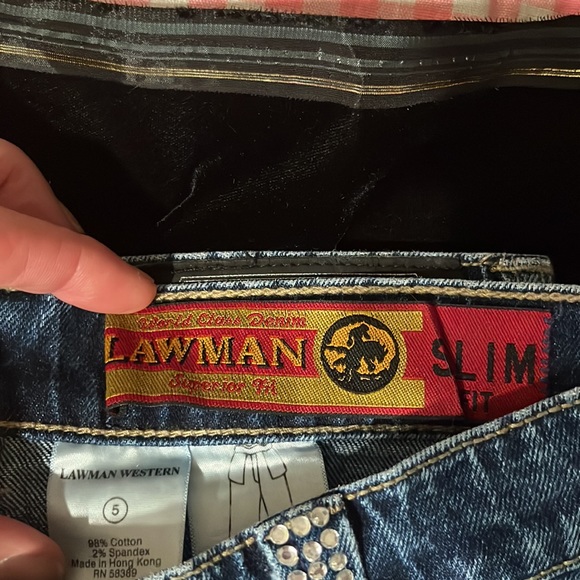 Lawman western Slim Fit Boot Cut Jean rhinestones on pockets & belt loops Size 5 - Picture 3 of 5